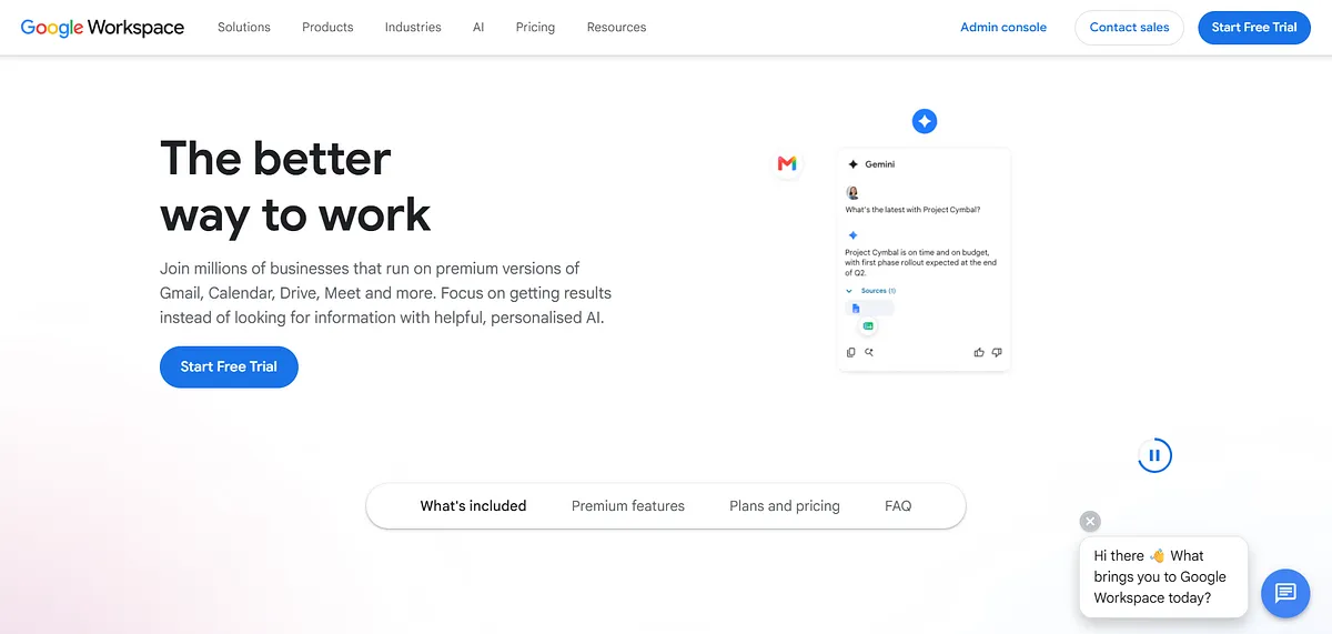 Screenshot of home page of Google Workspace’s website
