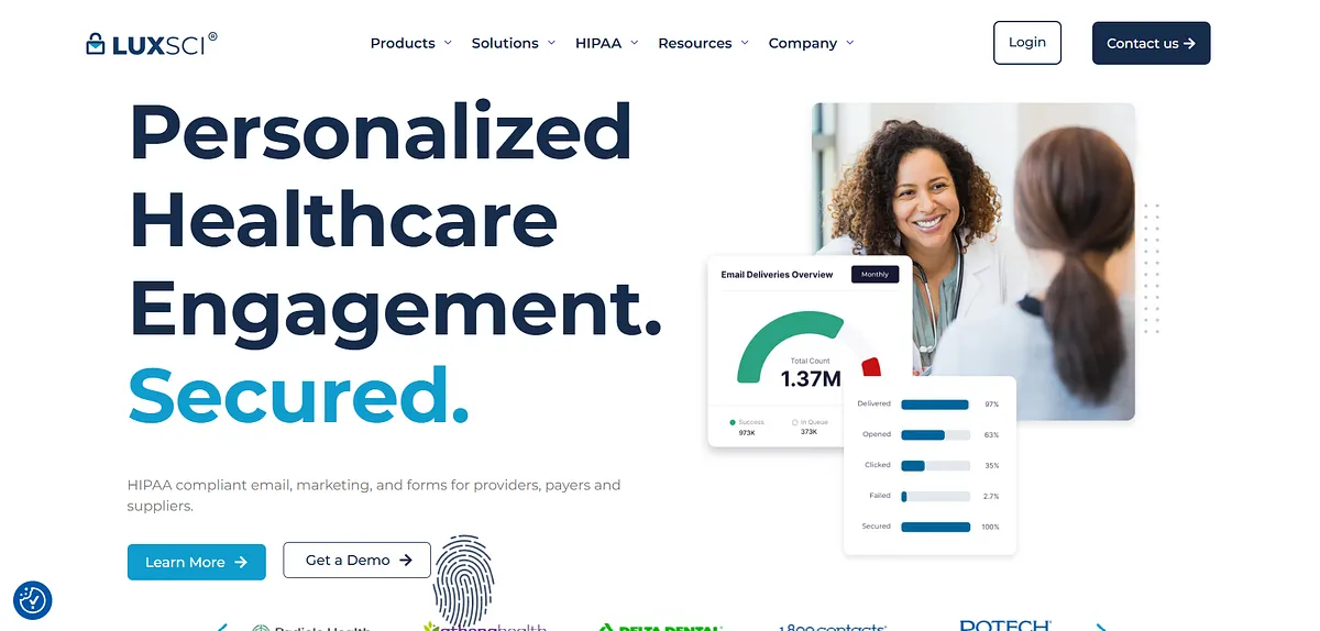Screenshot of home page of Luxsci’s website