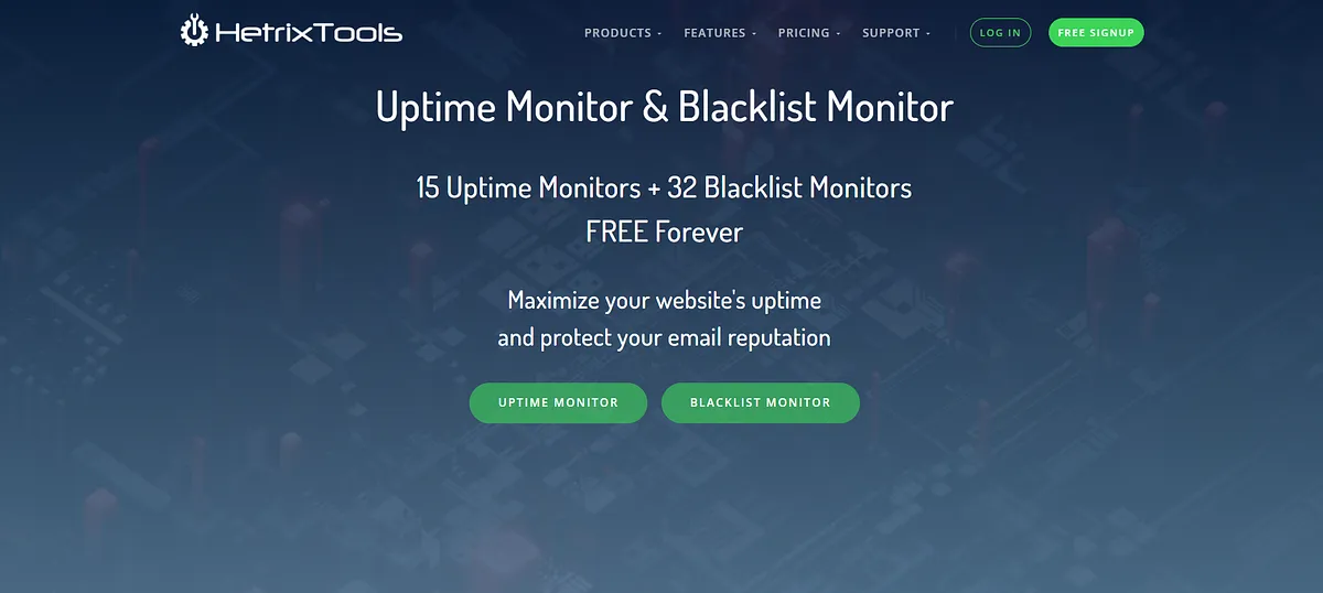 Screenshot of HetrixTools home page