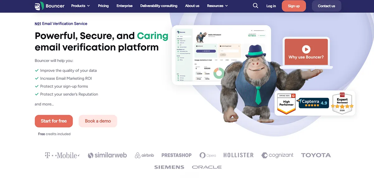Screenshot of home page of Bouncer