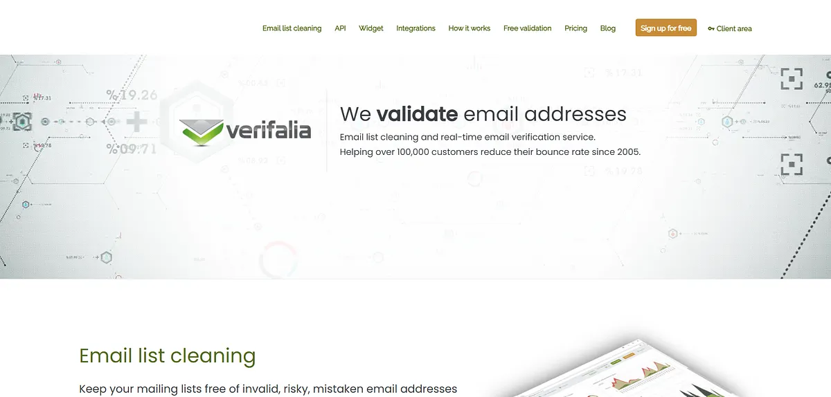 Screenshot of home page of Verifalia