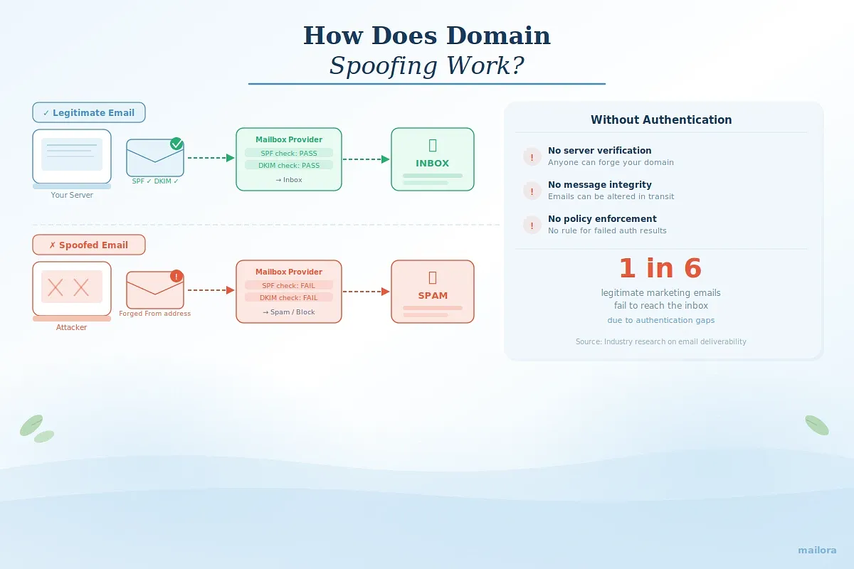 A chart showing how does domain spoofing work