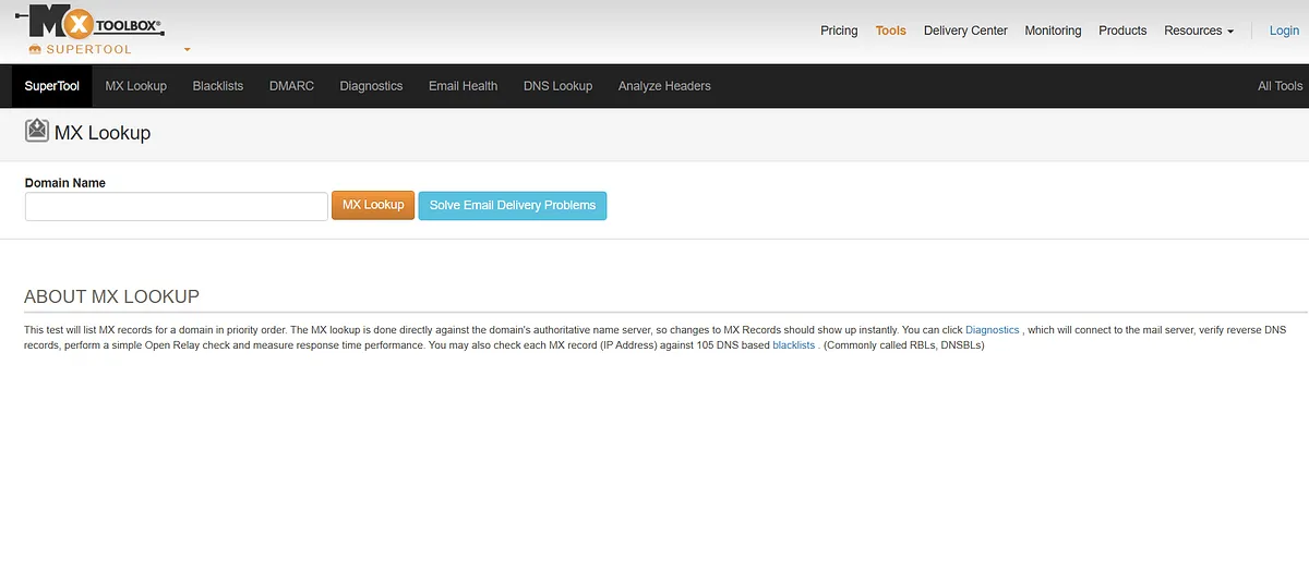 MXToolbox homepage