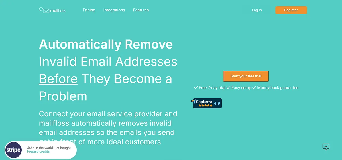 Screenshot of home page of Mailfloss