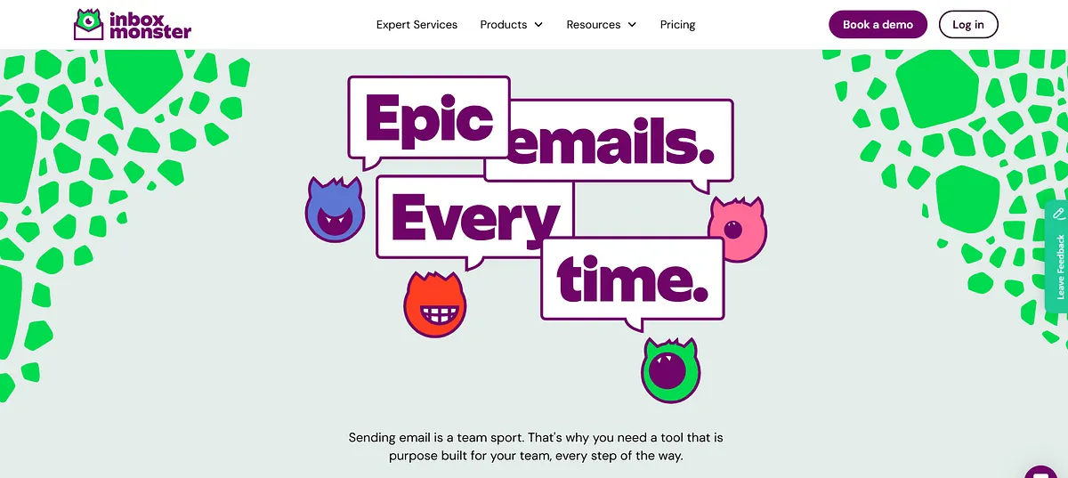 Screenshot of home page of Inbox monster