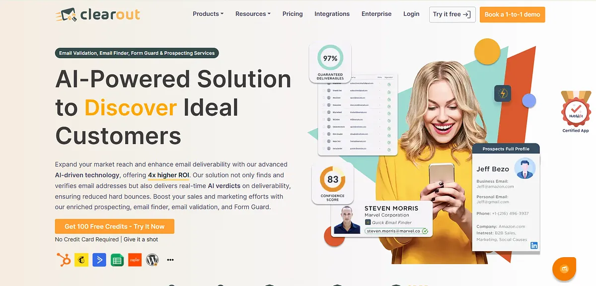 screenshot of home page of clearout
