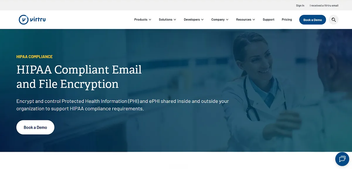 Screenshot of home page of Virtru’s website