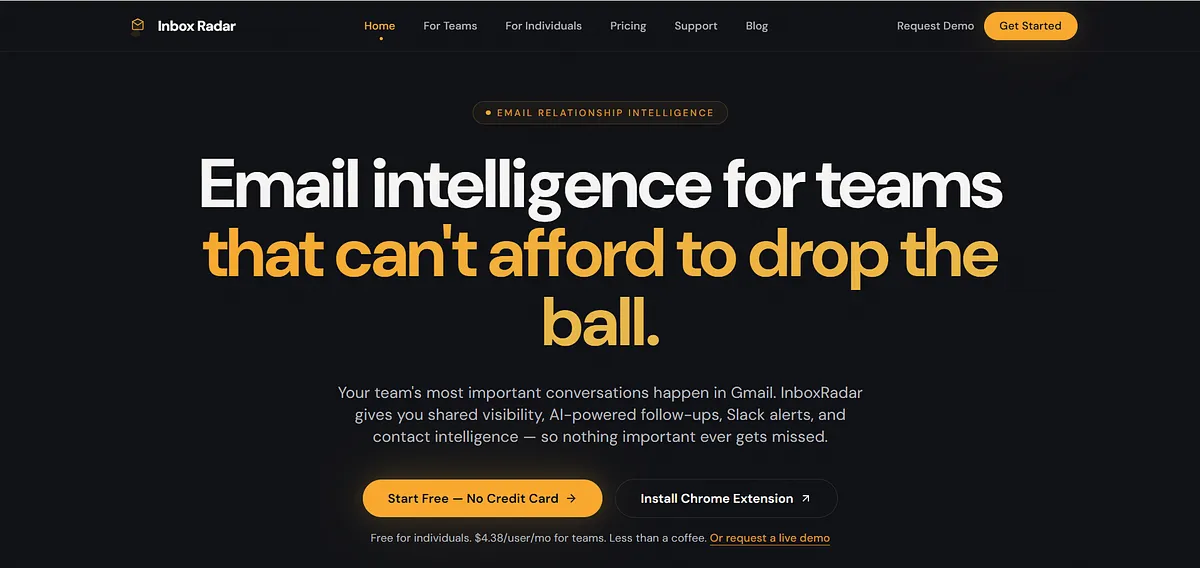 Screenshot of home page of InboxRadar