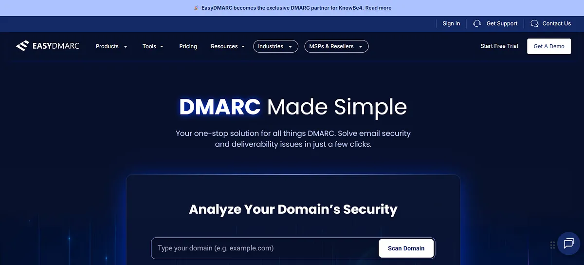 Screenshot of EasyDMARC homepage