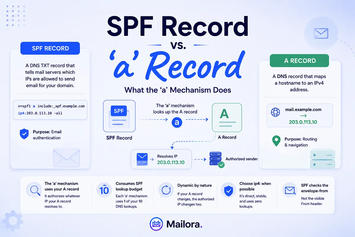 SPF Record vs. ‘a’ Record: What the ‘a’ Mechanism Does 